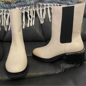 Vince Camuto Cream and Black Combat Boots